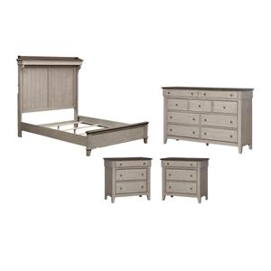 Pemberly Row Set of 4 Queen Mantle Storage Bed & Dresser & Chests
