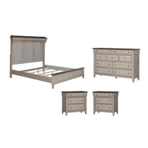 Pemberly Row Set of 4 King Mantle Storage Bed & Dresser & Chests