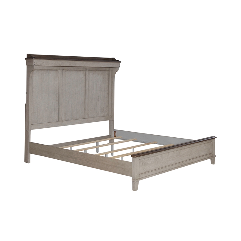 Pemberly Row Set of 3 King Mantle Storage Bed & Nightstands w/ Charging Station