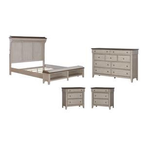 Pemberly Row Set of 4 King Mantle Storage Bed & Dresser & Chests