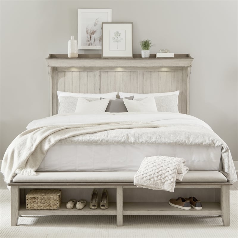 Pemberly Row Set of 4 Queen Mantle Storage Bed & Dresser & Nightstands