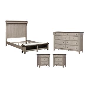 Pemberly Row Set of 4 Queen Mantle Storage Bed & Dresser & Nightstands