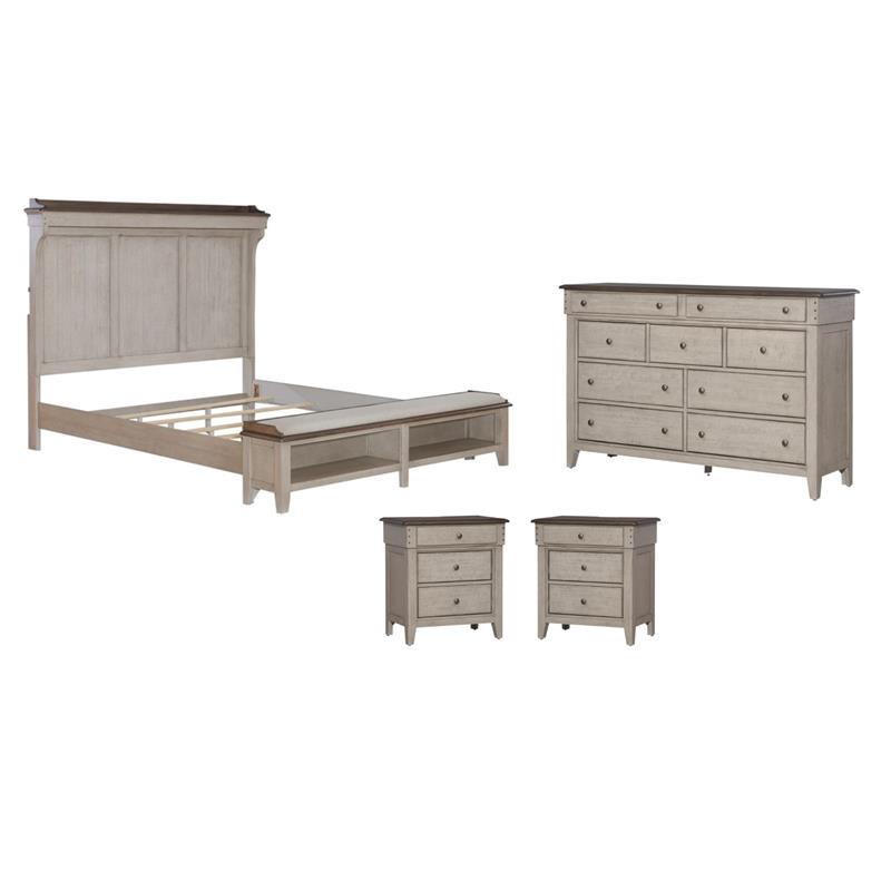 Pemberly Row Set of 4 King Mantle Storage Bed & Dresser & Nightstands