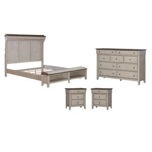 Pemberly Row Set of 4 King Mantle Storage Bed & Dresser & Nightstands