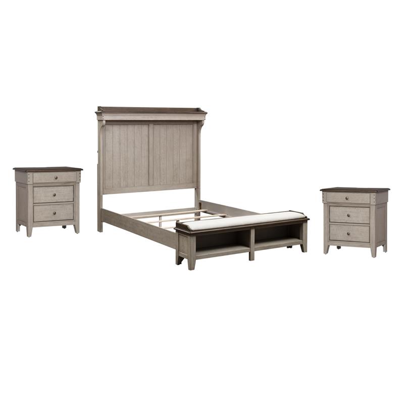 Pemberly Row Set of 3 Queen Mantle Storage Bed & Nightstands