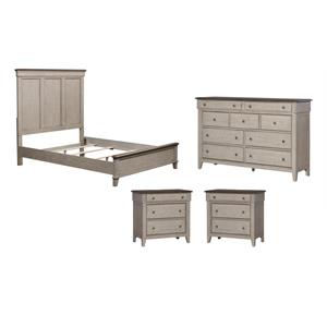 Pemberly Row Set of 4 Queen Panel Bed & Dresser & Chests with Charging Station