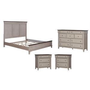 Pemberly Row Set of 4 King Panel Bed & Dresser & Chests with Charging Station