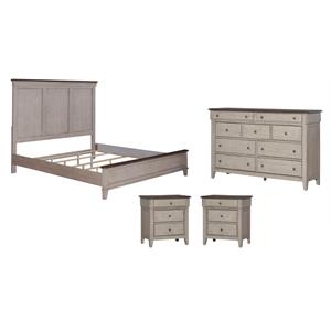 Pemberly Row Set of 4 King Panel Bed & Dresser & Nightstands w/ Charging Station
