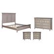 Pemberly Row Set of 4 King Panel Bed & Dresser & Nightstands w/ Charging Station