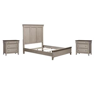Pemberly Row Set of 3 Queen Panel Bed & Chests with Charging Station
