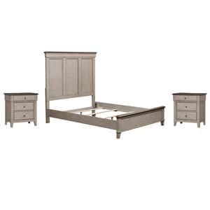 Pemberly Row Set of 3 Queen Panel Bed & Nightstands with Charging Station