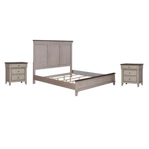 Pemberly Row Set of 3 King Panel Bed & Nightstands with Charging Station
