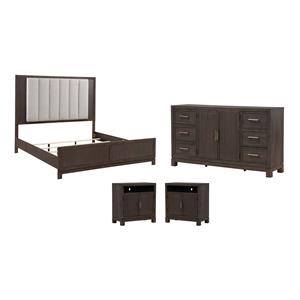 Pemberly Row Set of 4 Queen Upholstered Bed & Dresser & Chests