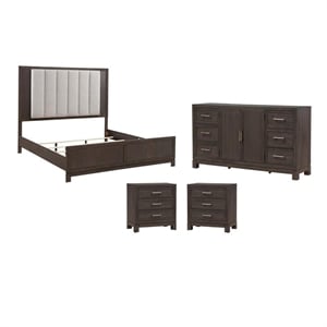 Pemberly Row Set of 4 King Upholstered Bed & Dresser & Nightstands