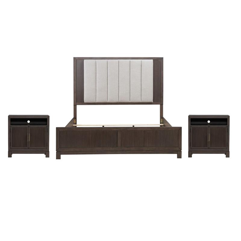 Pemberly Row Set of 3 King Upholstered Bed & Chests with Charging Station