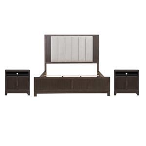 Pemberly Row Set of 3 King Upholstered Bed & Chests with Charging Station
