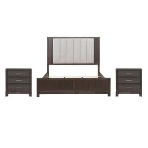 Pemberly Row Set of 3 Queen Upholstered Bed & Nightstands with Charging Station