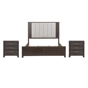Pemberly Row Set of 3 King Upholstered Bed & Nightstands with Charging Station