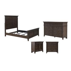 Pemberly Row Set of 4 Queen Panel Bed & Dresser & Chests with Charging Station