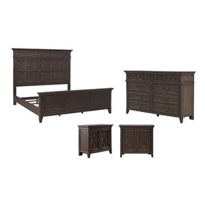 Pemberly Row Set of 4 King Panel Bed & Dresser & Chests with Charging Station