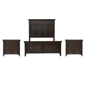 Pemberly Row Set of 3 Queen Panel Bed & Nightstands with Charging Station