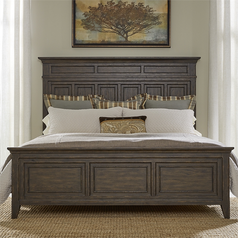 Pemberly Row Set of 4 King Panel Bed & Dresser & Nightstands w/ Charging Station