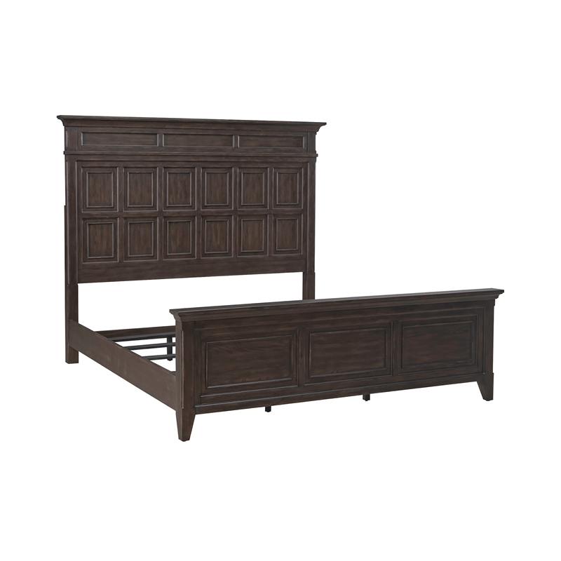 Pemberly Row Set of 4 King Panel Bed & Dresser & Nightstands w/ Charging Station