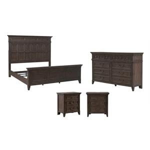 Pemberly Row Set of 4 King Panel Bed & Dresser & Nightstands w/ Charging Station