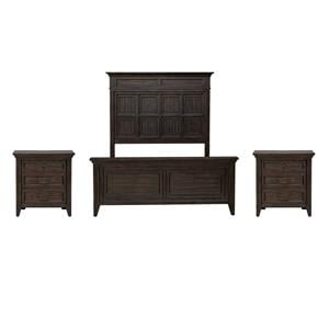 Pemberly Row Set of 3 Queen Panel Bed & Nightstands with Charging Station
