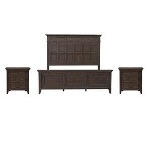 Pemberly Row Set of 3 King Panel Bed & Nightstands with Charging Station