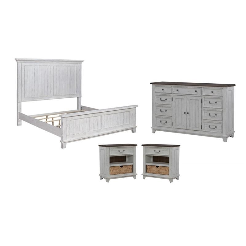 Pemberly Row Set of 4 King Panel Bed & & Dresser & Nightstands