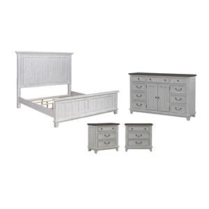 Pemberly Row Set of 4 Queen Panel Bed & & Dresser & Nightstands