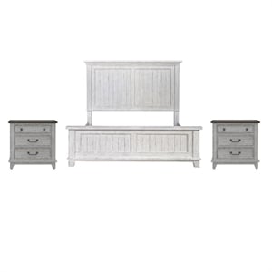 Pemberly Row Set of 3 King Panel Bed & Nightstands with Charging Station