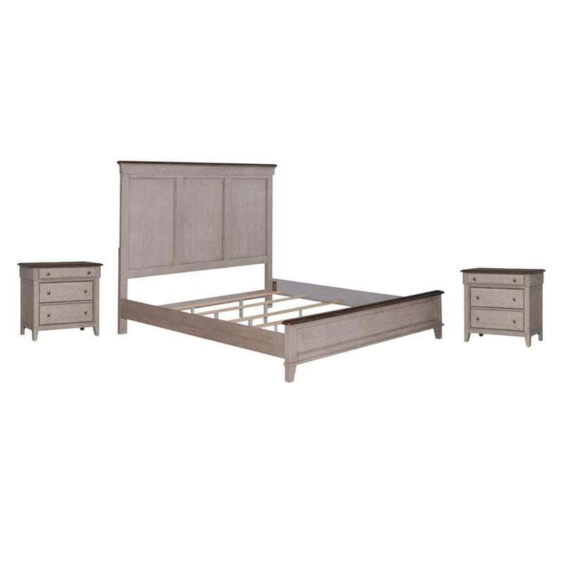 Pemberly Row Set of 3 King Panel Bed & Chests with Charging Station