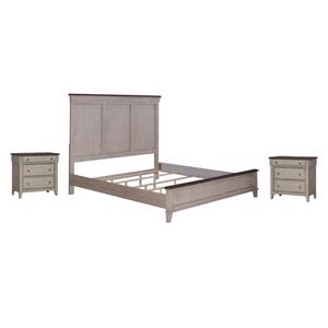 Pemberly Row Set of 3 King Panel Bed & Chests with Charging Station