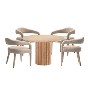 Pemberly Row 5-Piece 47.24&quot Round Dining Set in Natural with 4 Dining Chairs