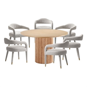 Pemberly Row 7-Piece 59.05&quot Round Dining Set in Natural with 6 Dining Chairs