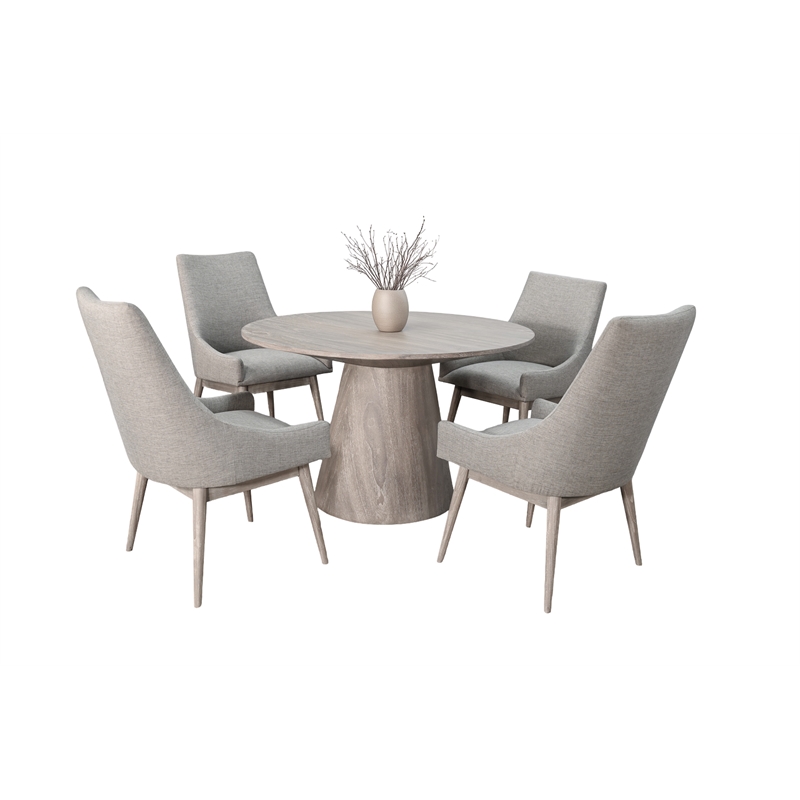 Pemberly Row Modern Solid Wood Round Dining Set in Natural Finish