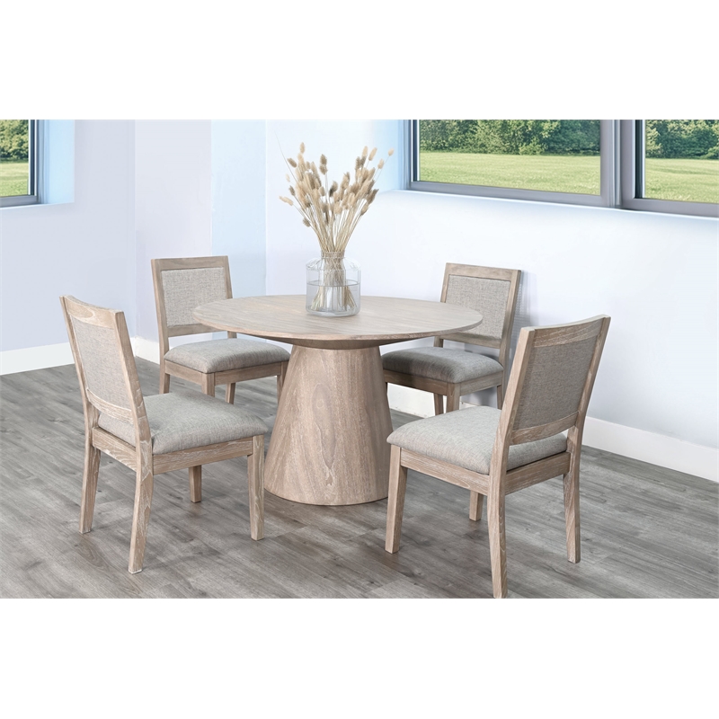 Pemberly Row Modern Solid Wood Round Dining Set in Natural Finish