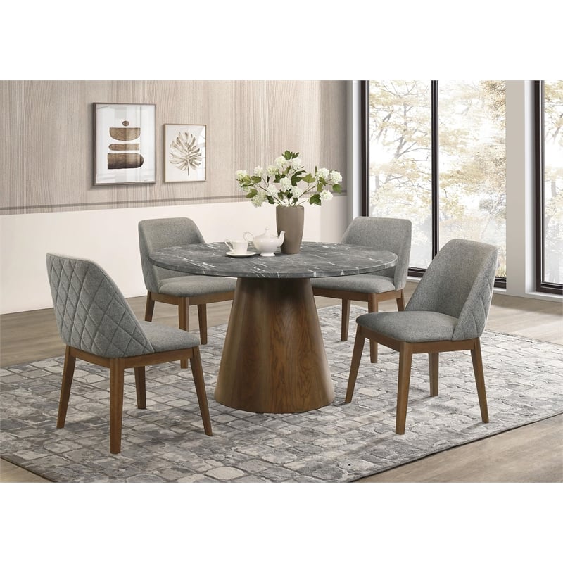 Pemberly Row 5-Piece Fabric & Wood Round Dining Table Set in Gray/Dark Oak