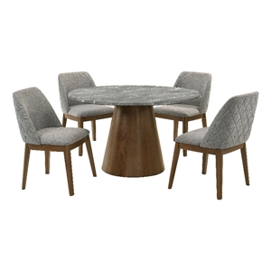 Pemberly Row 5-Piece Fabric & Wood Round Dining Table Set in Gray/Dark Oak