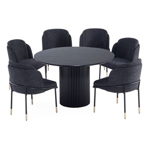 Pemberly Row 7-Piece Round Solid Wood Dining Table with 6 Dining Chairs in Black