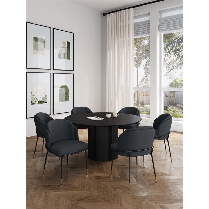 Pemberly Row 7-Piece Round Solid Wood Dining Table with 6 Dining Chairs in Black