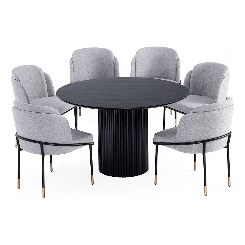 Pemberly Row 7-Piece Round Solid Wood Dining Table with 6 Dining Chairs in Gray