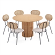 Pemberly Row 7-Piece Round Wood Dining Table with 6 Dining Chairs in Oatmeal