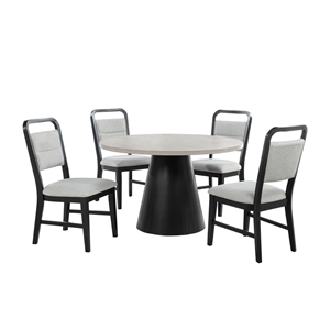 Pemberly Row 5-Piece Transitional Modern Round Dining Set in Black & White