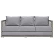 Pemberly Row Modern Rattan & Fabric Outdoor Patio Sofa in Gray