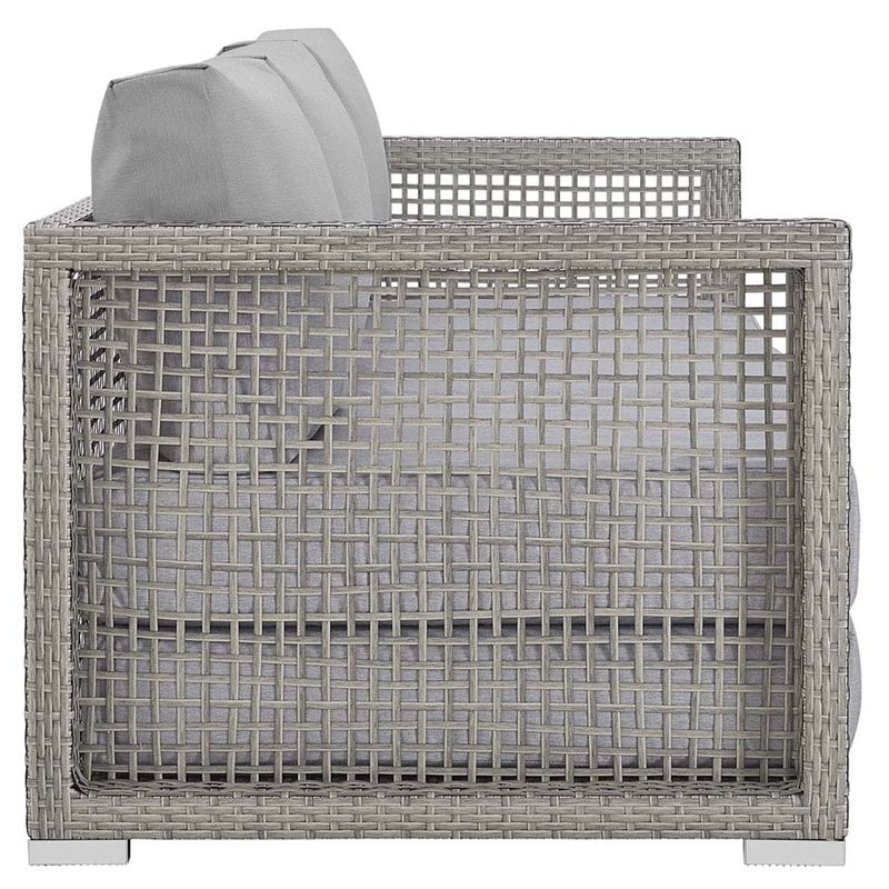 Pemberly Row Modern Rattan & Fabric Outdoor Patio Sofa in Gray