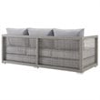 Pemberly Row Modern Rattan & Fabric Outdoor Patio Sofa in Gray