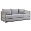 Pemberly Row Modern Rattan & Fabric Outdoor Patio Sofa in Gray